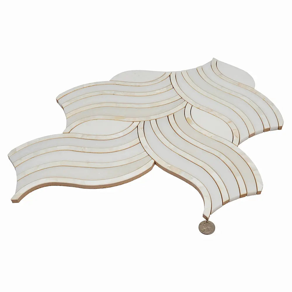 Ocean Waves Shell and White Marble Mosaic Tile | Tile Club