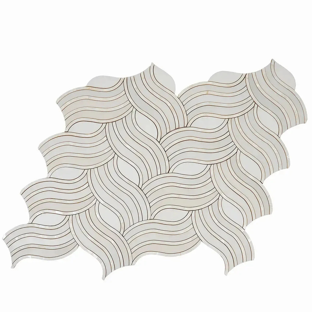 Ocean Waves Shell and White Marble Mosaic Tile | Tile Club