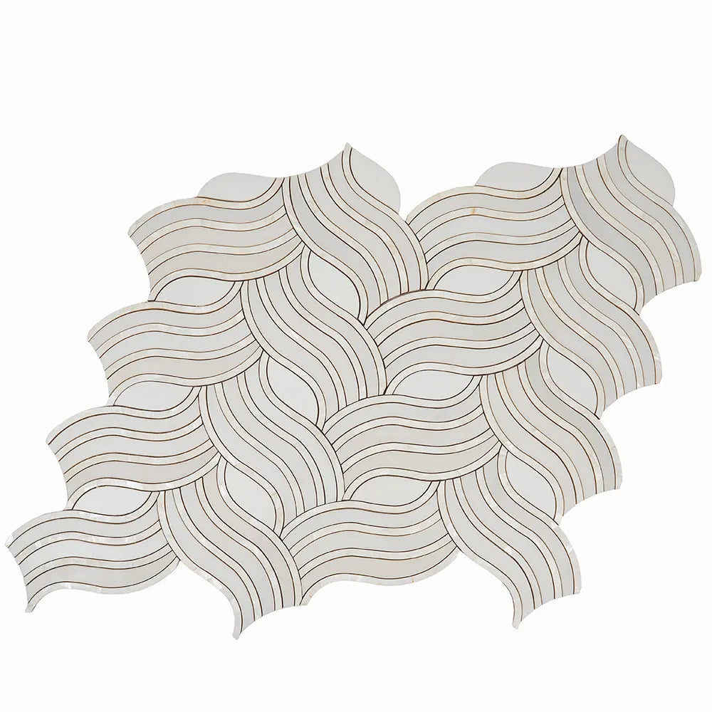 Ocean Waves Shell and White Marble Mosaic Tile | Tile Club