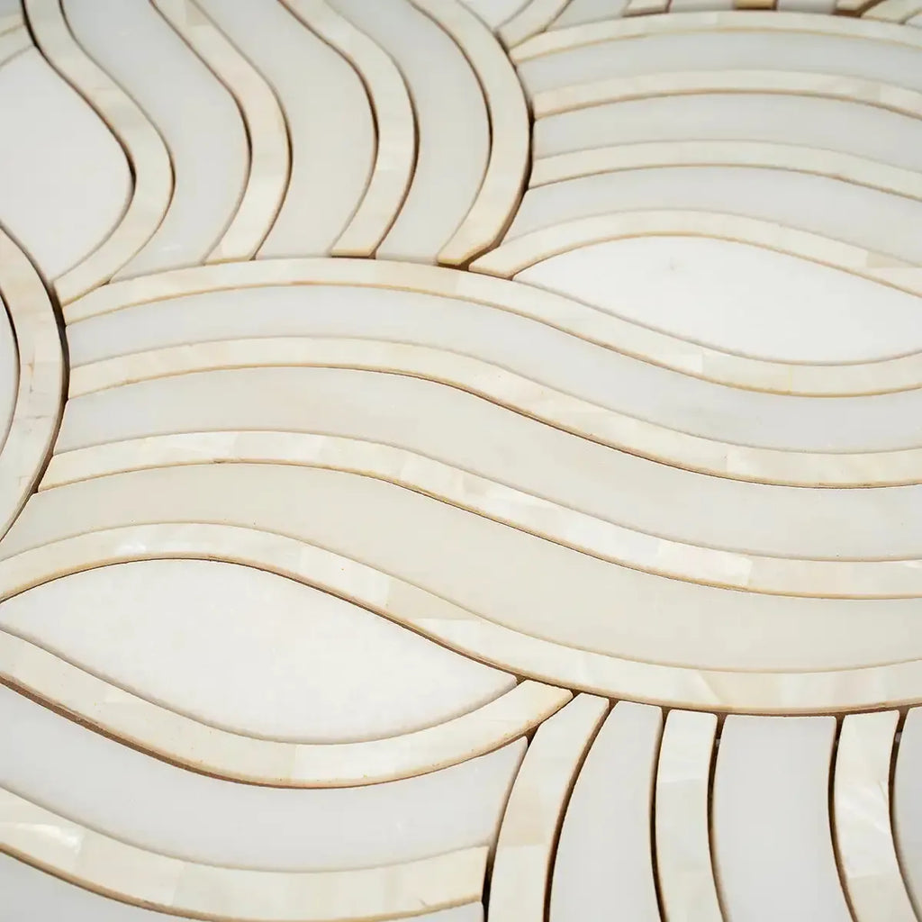 Ocean Waves Shell and White Marble Mosaic Tile | Tile Club