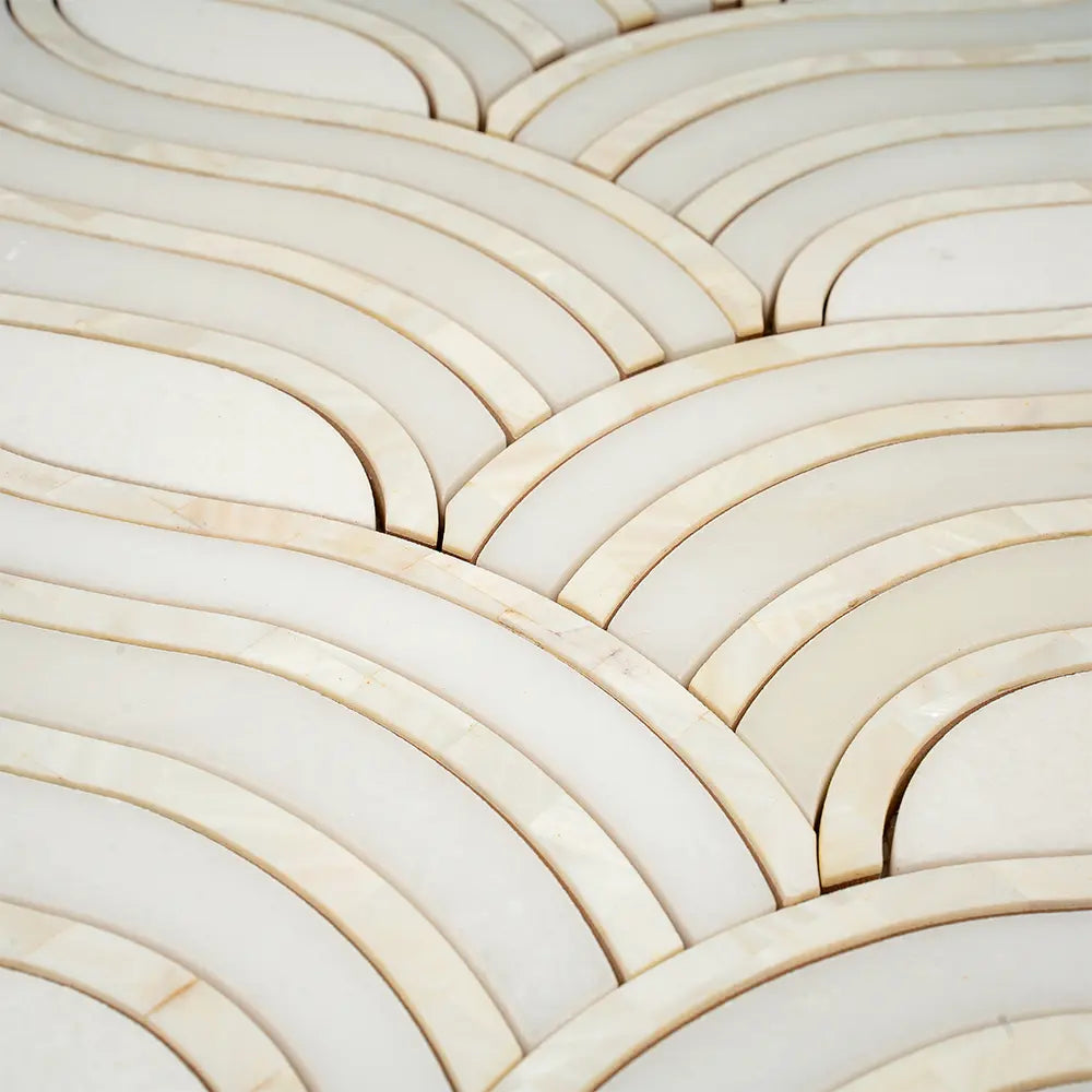 Ocean Waves Shell and White Marble Mosaic Tile | Tile Club