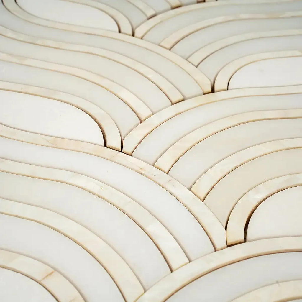 Ocean Waves Shell and White Marble Mosaic Tile | Tile Club