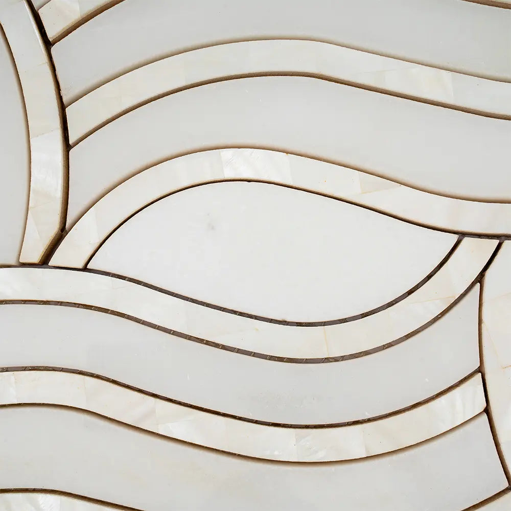 Ocean Waves Shell and White Marble Mosaic Tile | Tile Club
