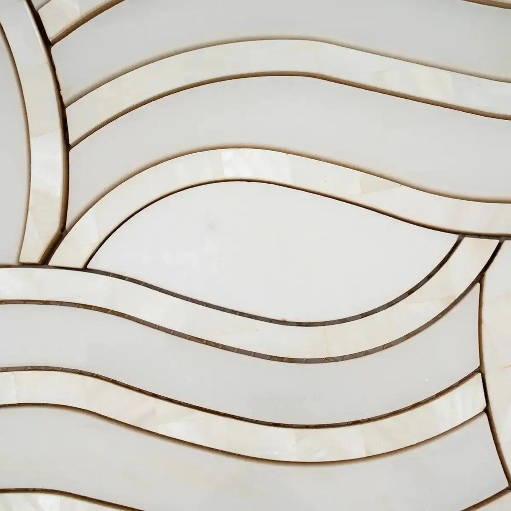 Ocean Waves Shell and White Marble Mosaic Tile | Tile Club