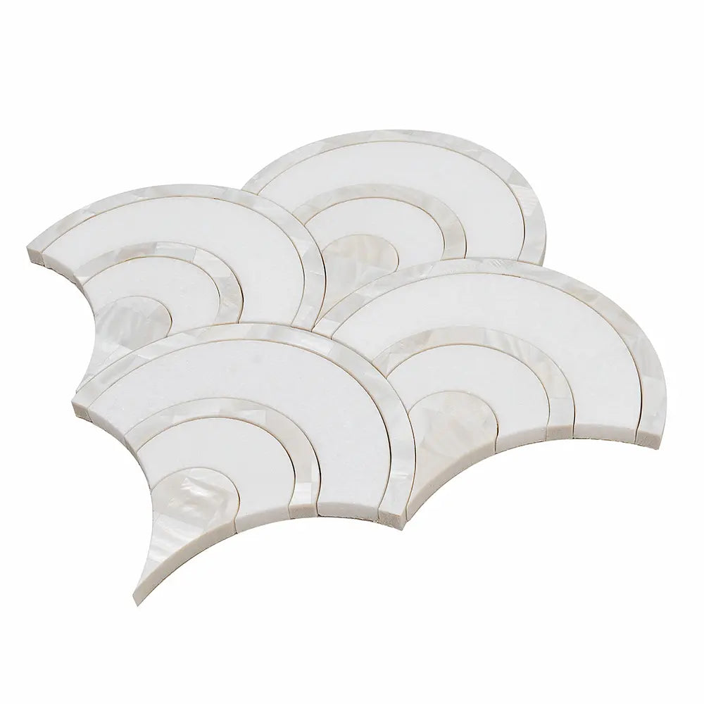 Peacock Fan Shell White Marble Waterjet Tile | Tile Club