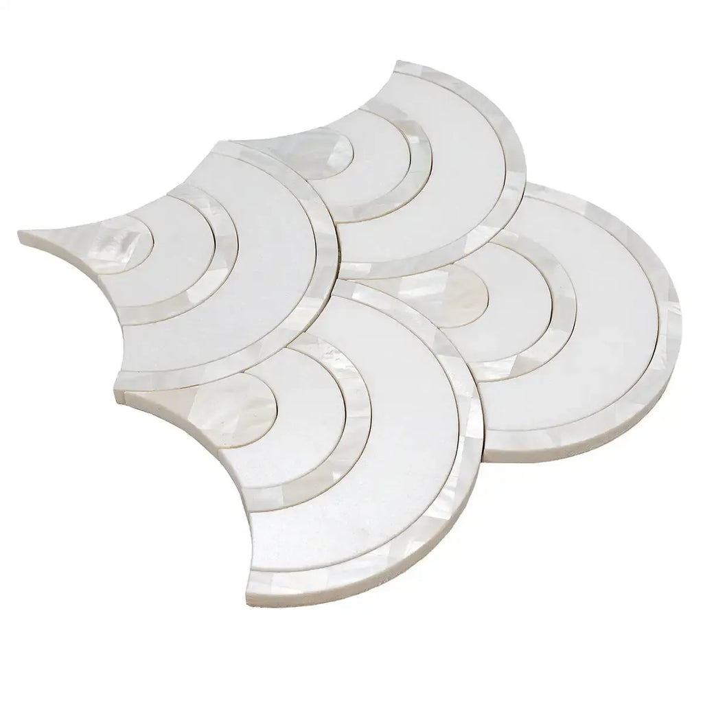 Peacock Fan Shell White Marble Waterjet Tile | Tile Club
