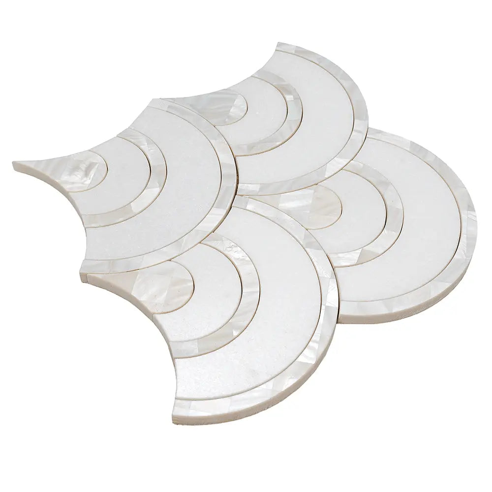 Peacock Fan Shell White Marble Waterjet Tile | Tile Club