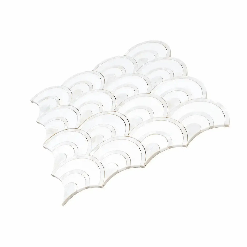 Peacock Fan Shell White Marble Waterjet Tile | Tile Club