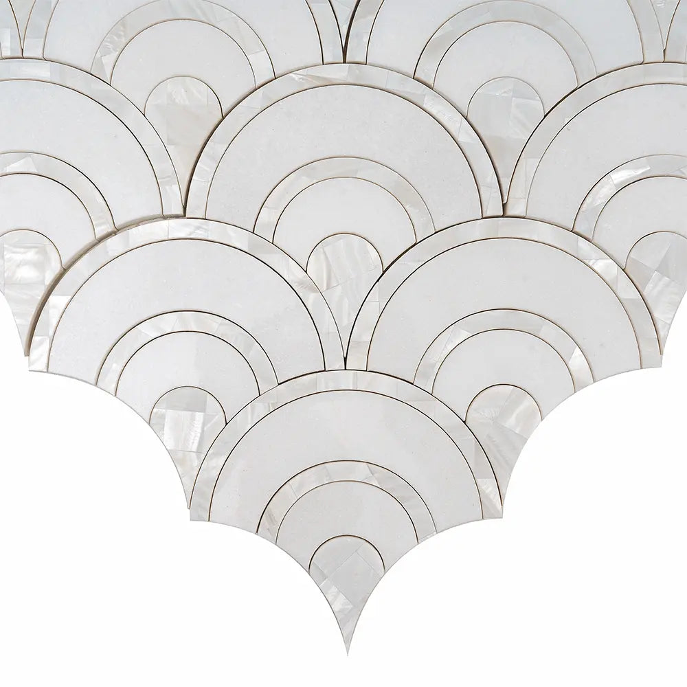Peacock Fan Shell White Marble Waterjet Tile | Tile Club