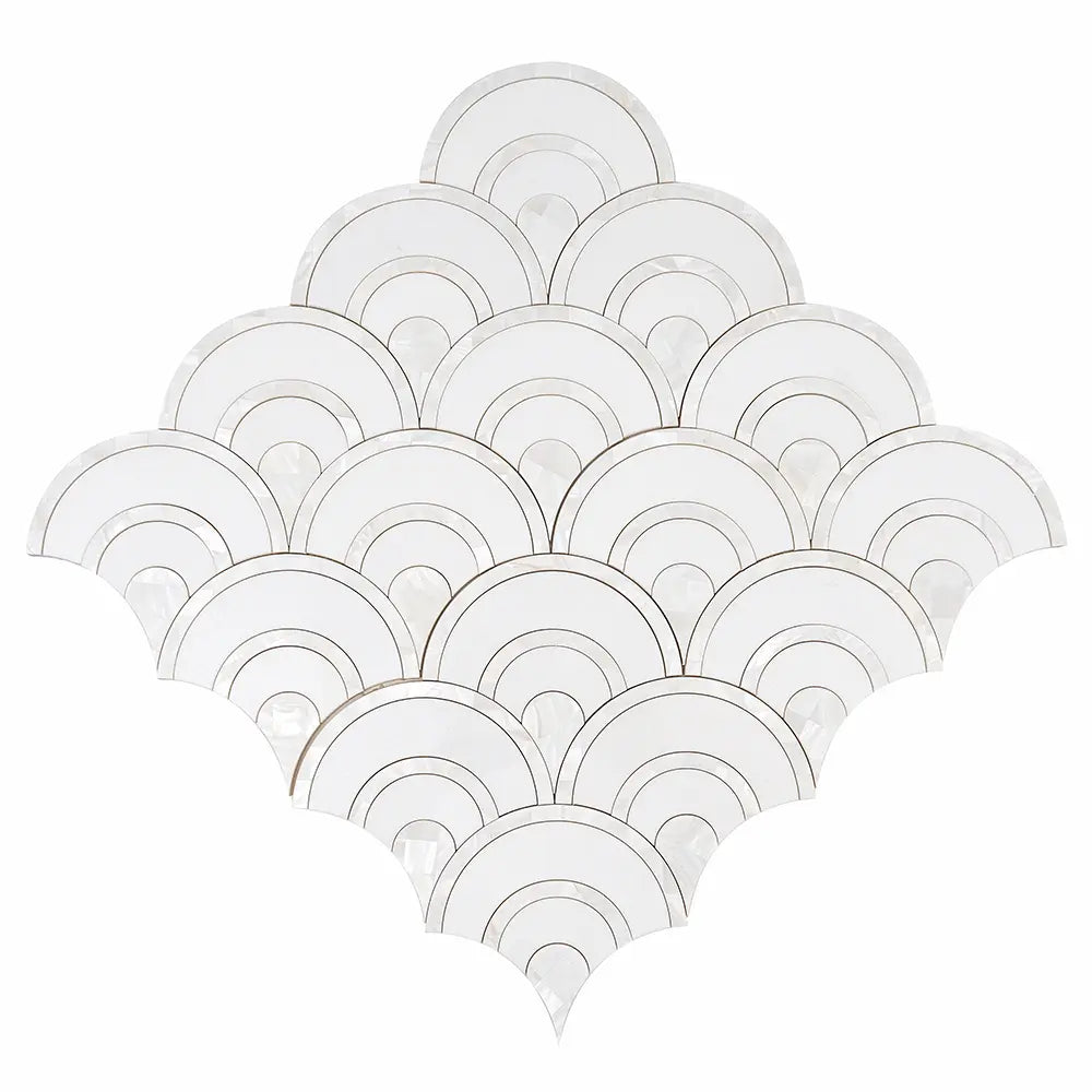 Peacock Fan Shell White Marble Waterjet Tile | Tile Club