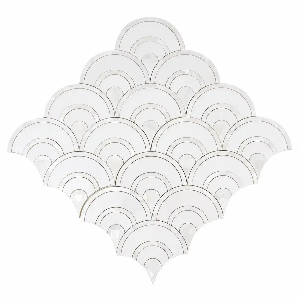 Peacock Fan Shell White Marble Waterjet Tile | Tile Club