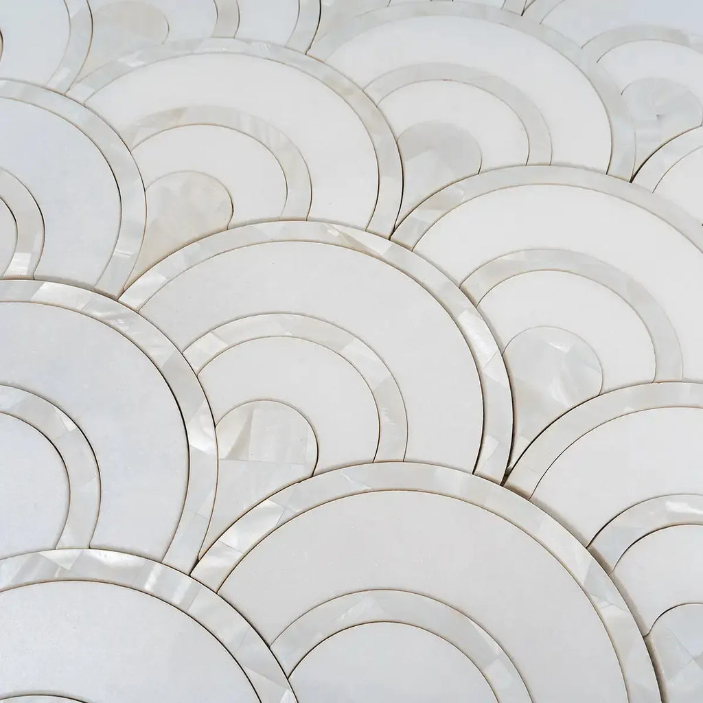 Peacock Fan Shell White Marble Waterjet Tile | Tile Club