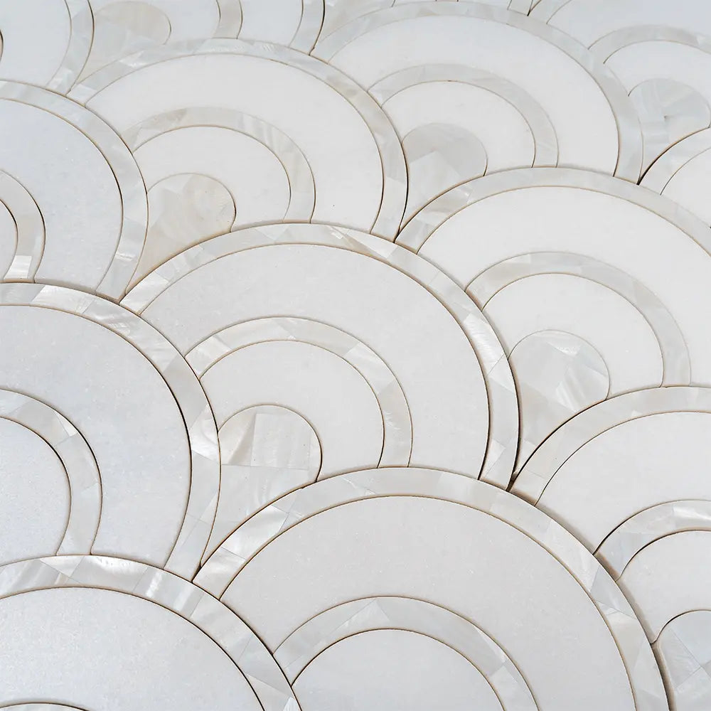 Peacock Fan Shell White Marble Waterjet Tile | Tile Club