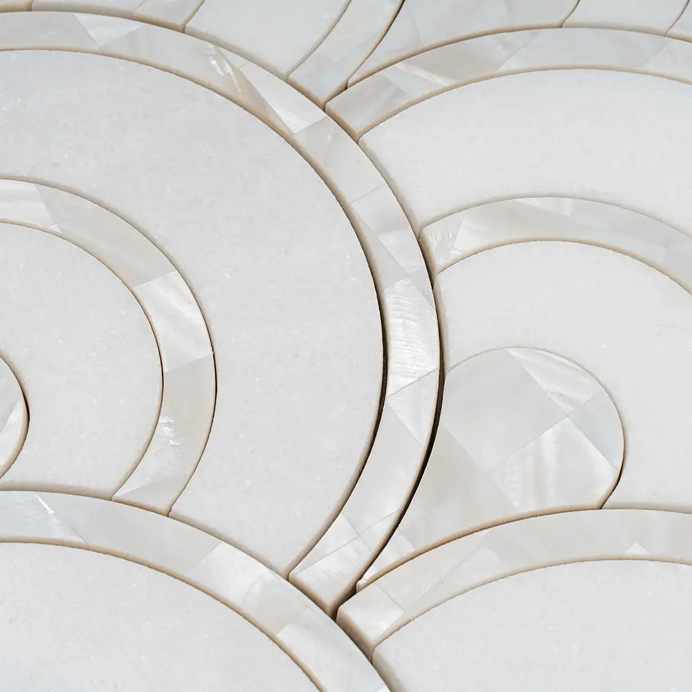 Peacock Fan Shell White Marble Waterjet Tile | Tile Club