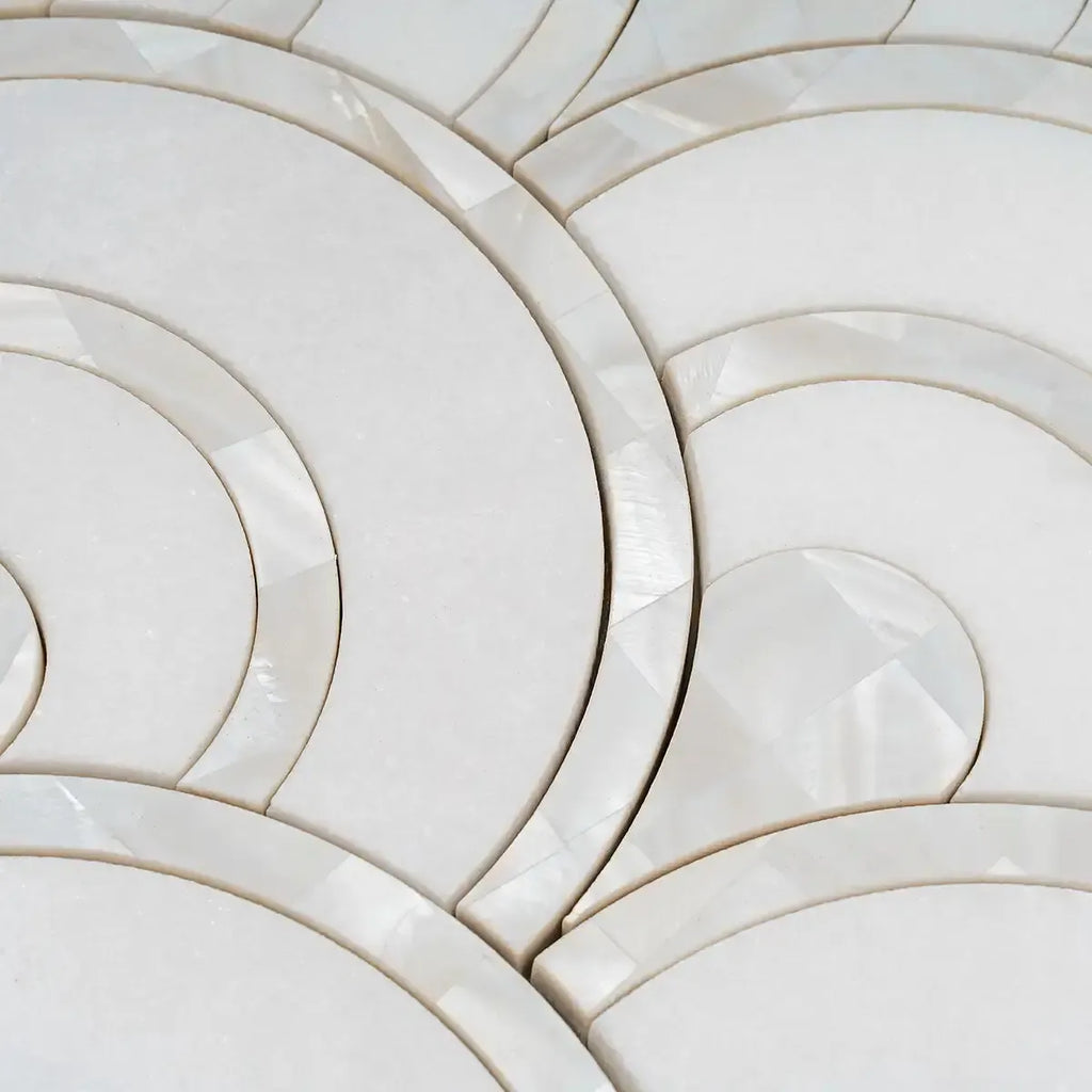 Peacock Fan Shell White Marble Waterjet Tile | Tile Club