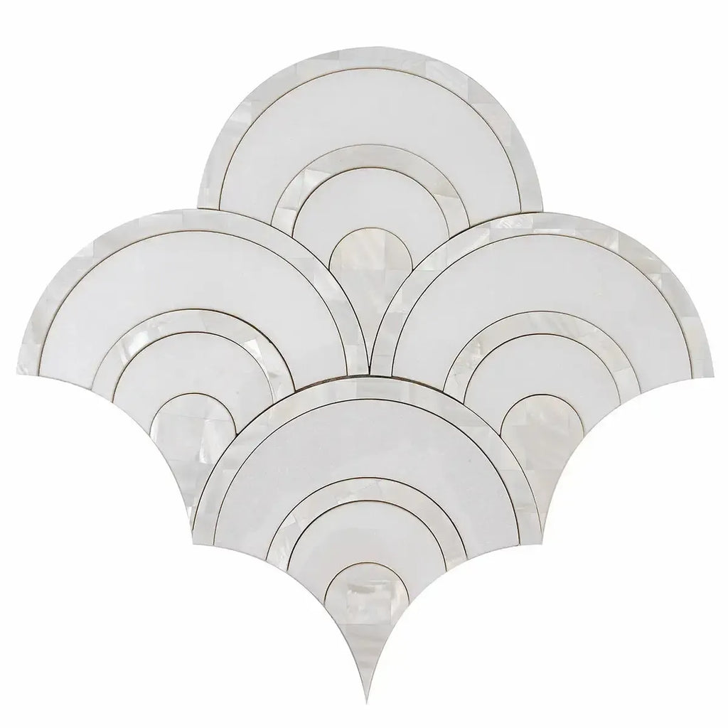 Peacock Fan Shell White Marble Waterjet Tile | Tile Club