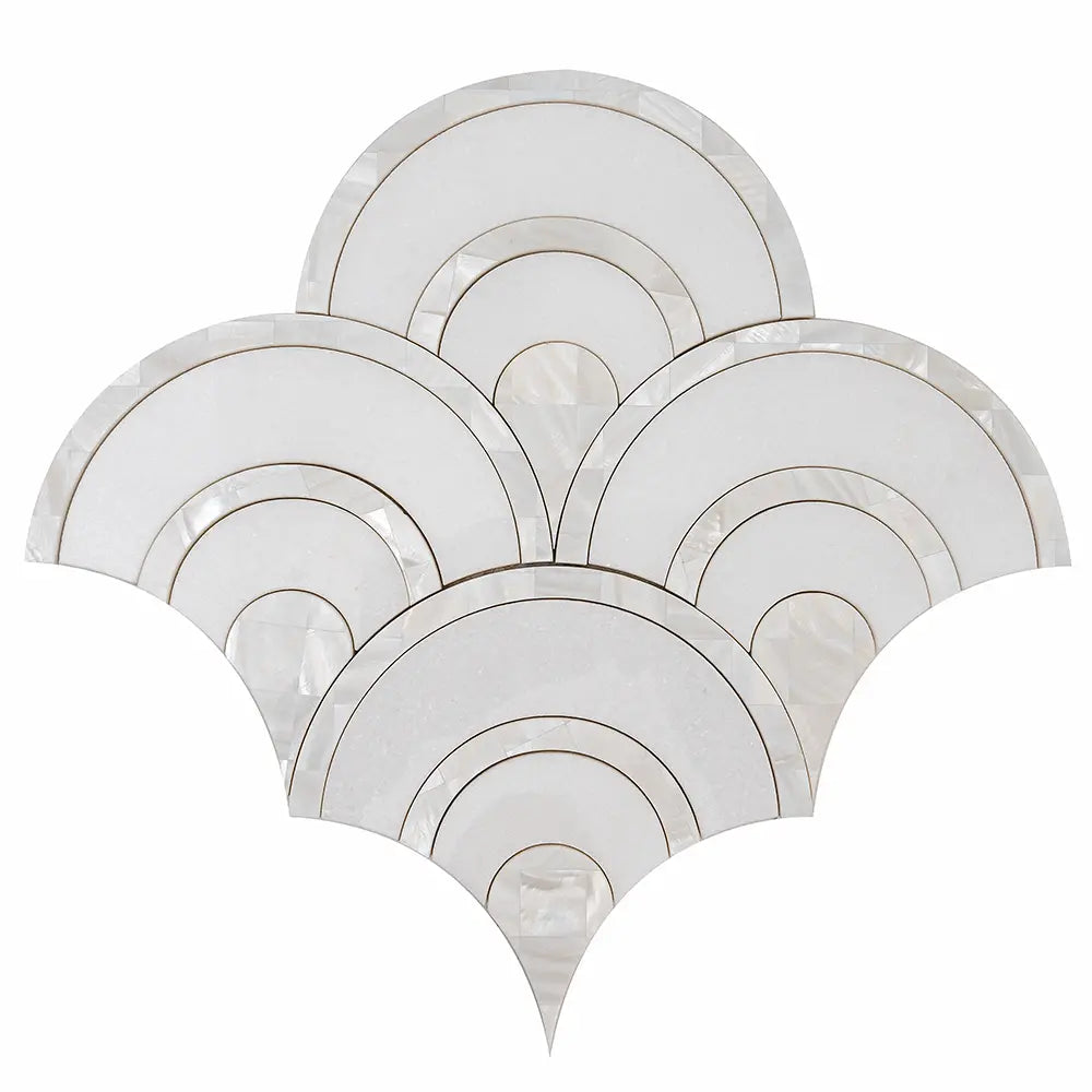Peacock Fan Shell White Marble Waterjet Tile | Tile Club