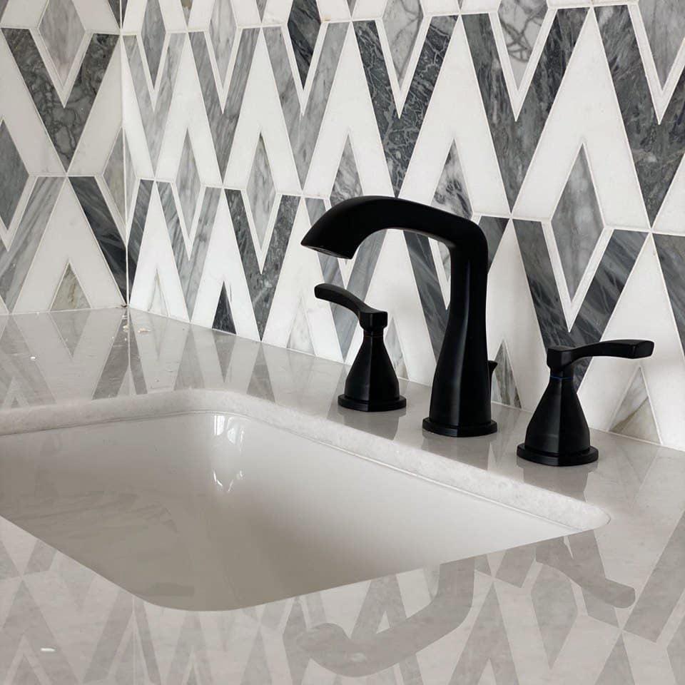 Calacatta Bluette and White Marble Stellar Diamond Mosaic Tile | Tile Club