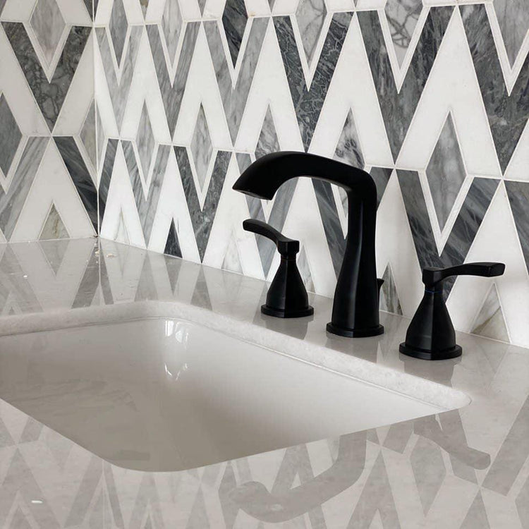 Calacatta Bluette and White Marble Stellar Diamond Mosaic Tile | Tile Club