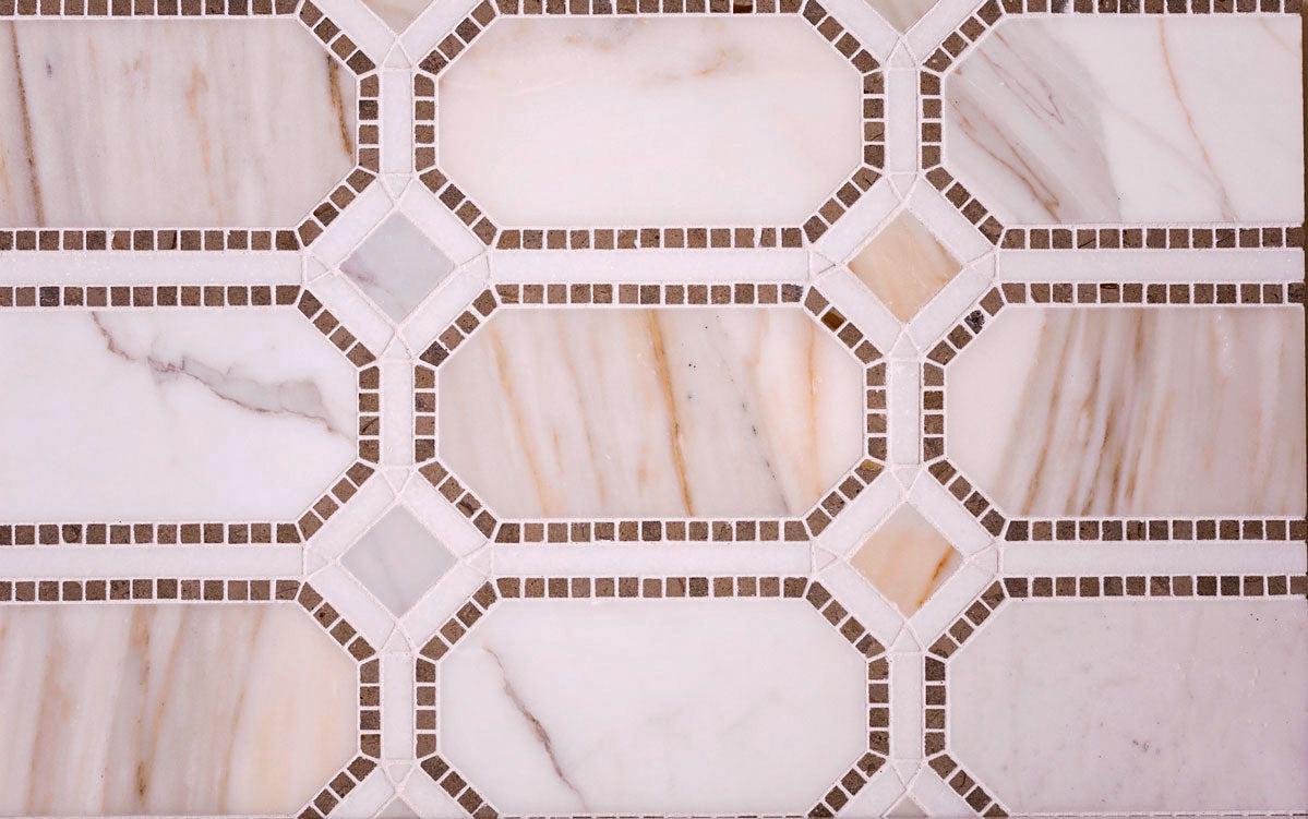 Calacatta Gold Octagon With Lagos Azul Dots | Tile Club