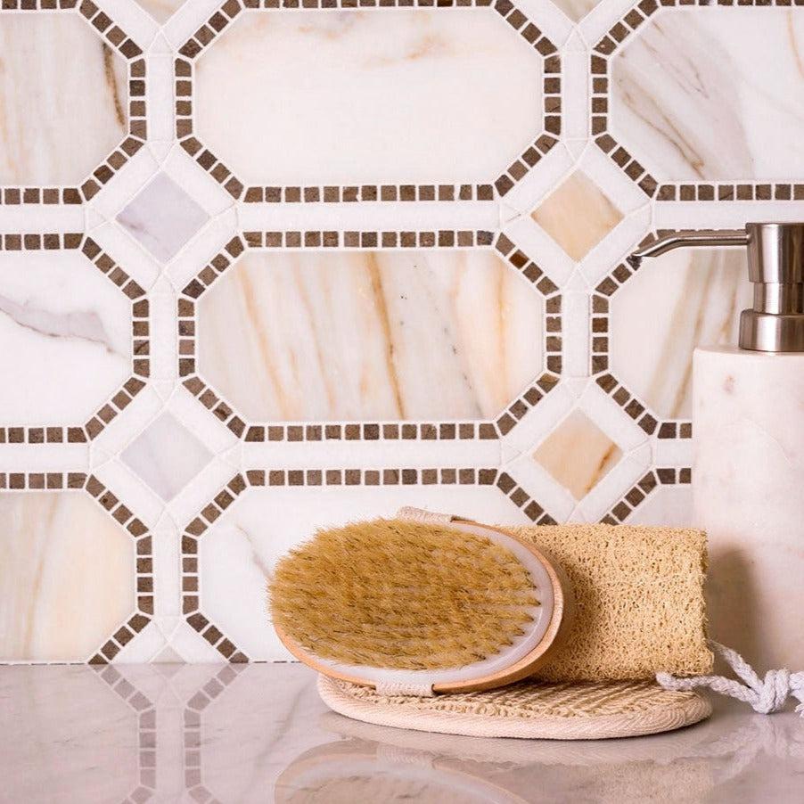 Calacatta Gold Octagon With Lagos Azul Dots