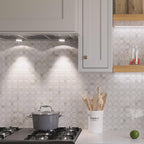 Calacatta Gold Octagon and Thassos Square Marble Mosaic Tile Backsplash