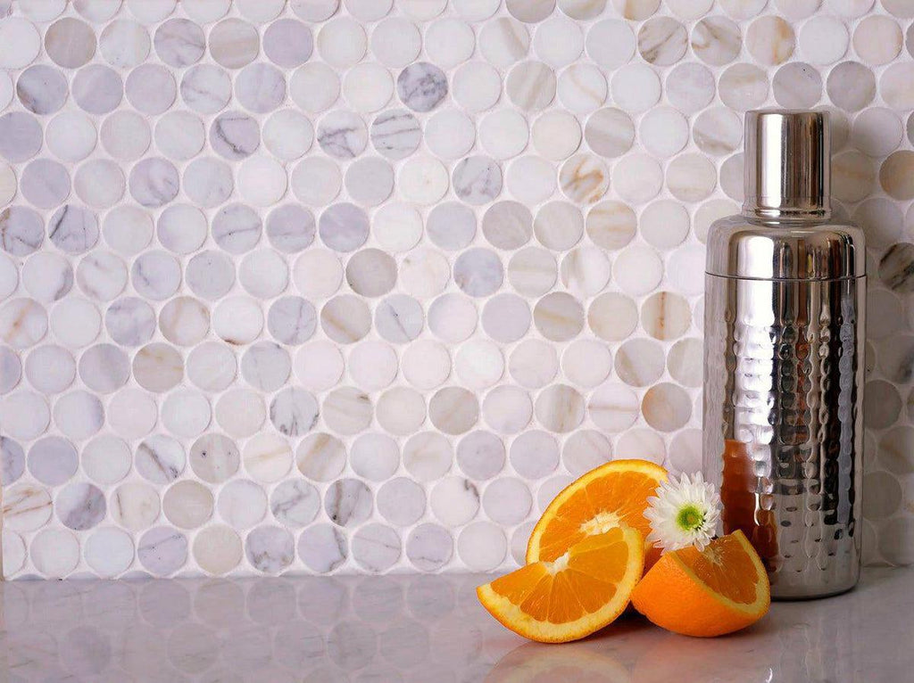 Calacatta Gold Marble Penny Round Tile