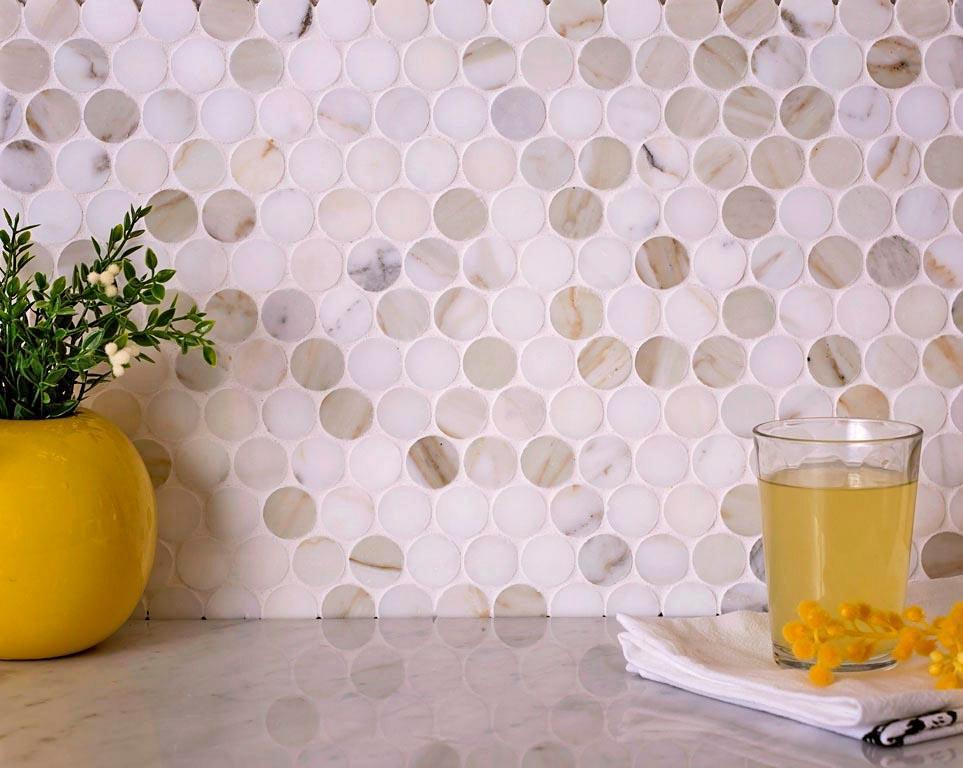 Calacatta Gold Penny Tile mosaic for floors and walls