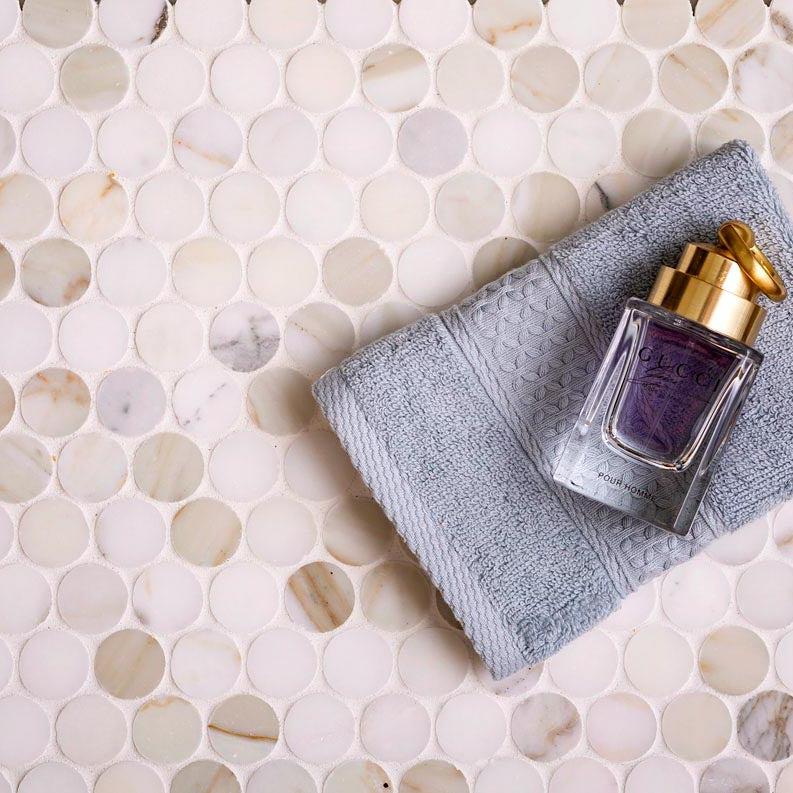 11.2" x 11.5" Calacatta Gold Penny Tile Polished