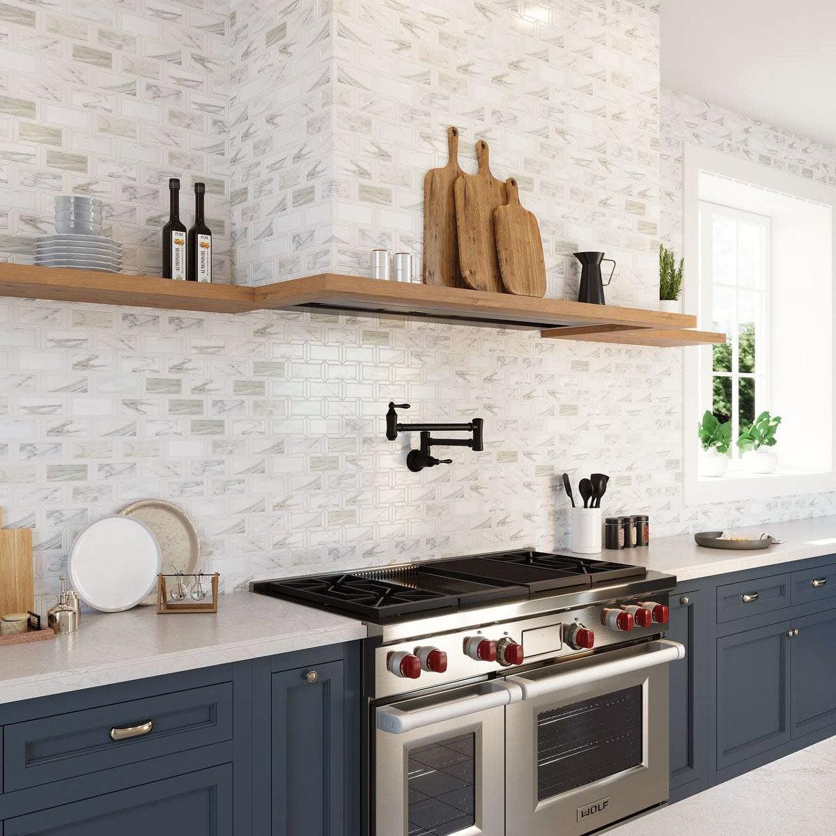 Elevate your kitchen with a tile range good in Calacatta Gold Marble bricks