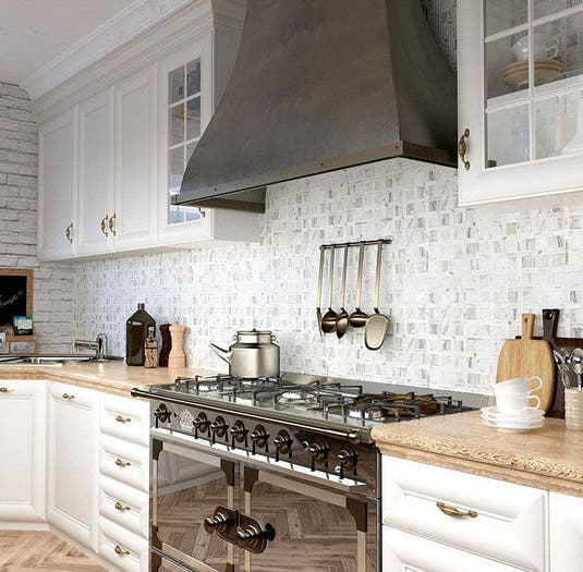 Calacatta Gold Marble Basket Pattern Mosaic Tile Kitchen Backsplash