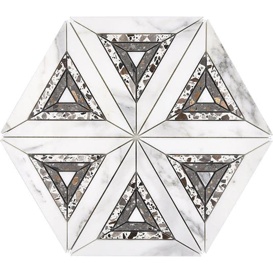 Calacatta & Terrazzo Kaleidoscope Star Marble Mosaic Tile | Tile Club
