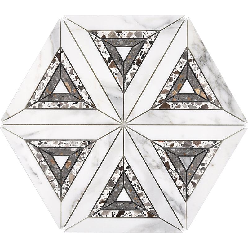 Calacatta & Terrazzo Kaleidoscope Star Marble Mosaic Tile Sample