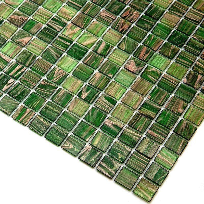 Green & Brown Mixed Squares Glass Tile