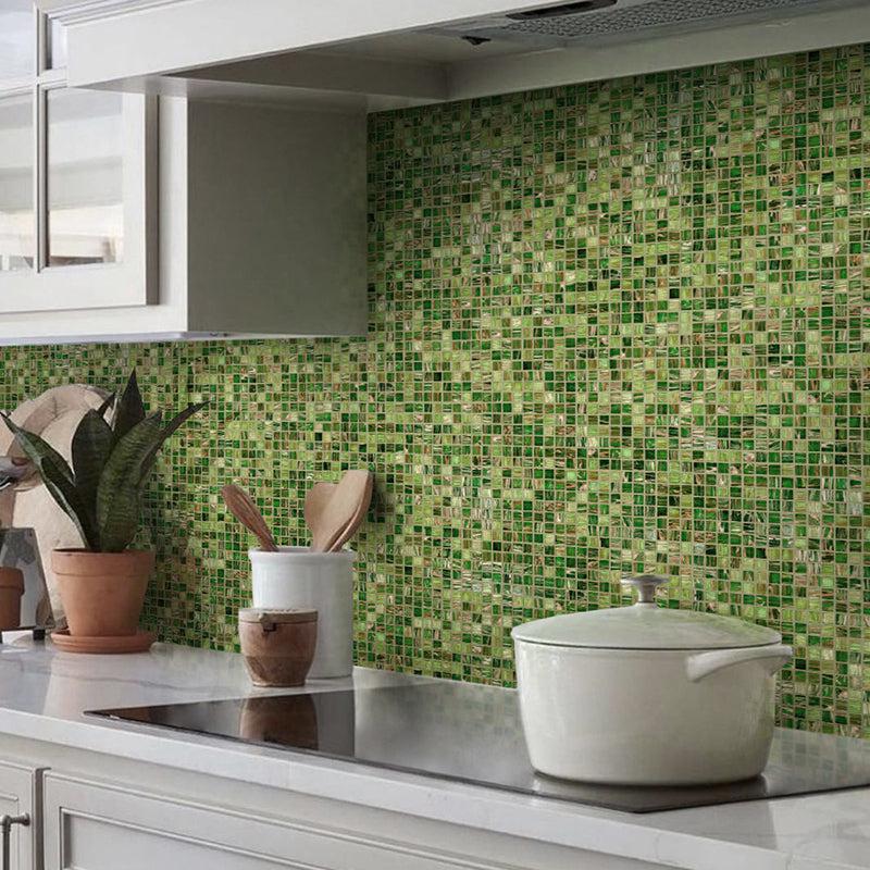 Green & Brown Mixed Squares Glass Tile | Tile Club