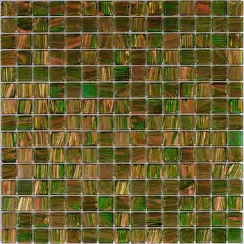 Camo Green & Brown Squares Glass Pool Tile