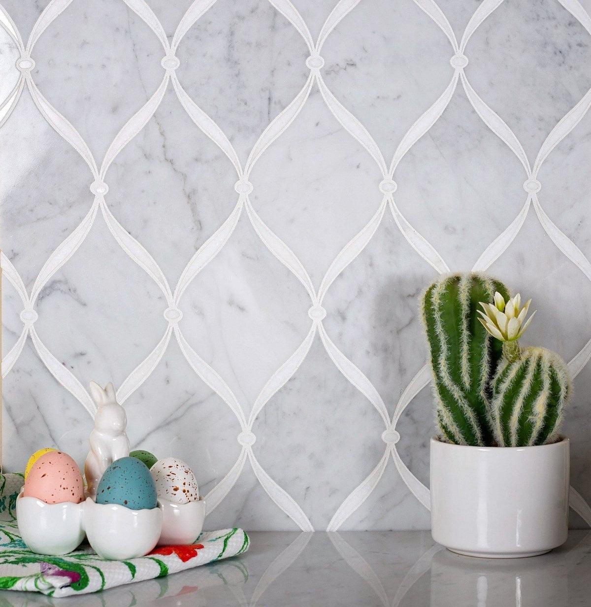 Carrara Chic With Thassos Dots Marble Mosaic Tile | Tile Club