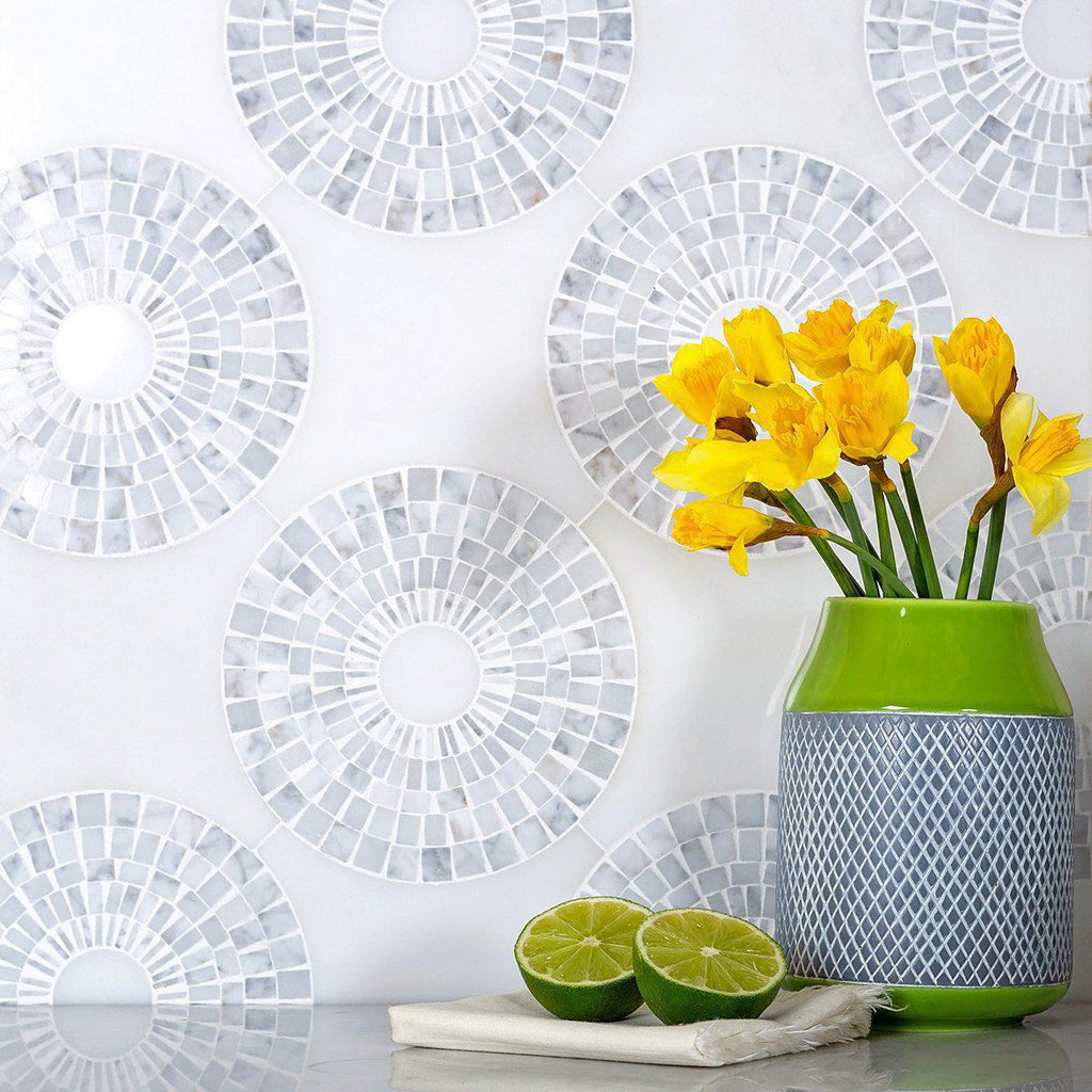 Carrara marble inlay micro mosaic circle tiles