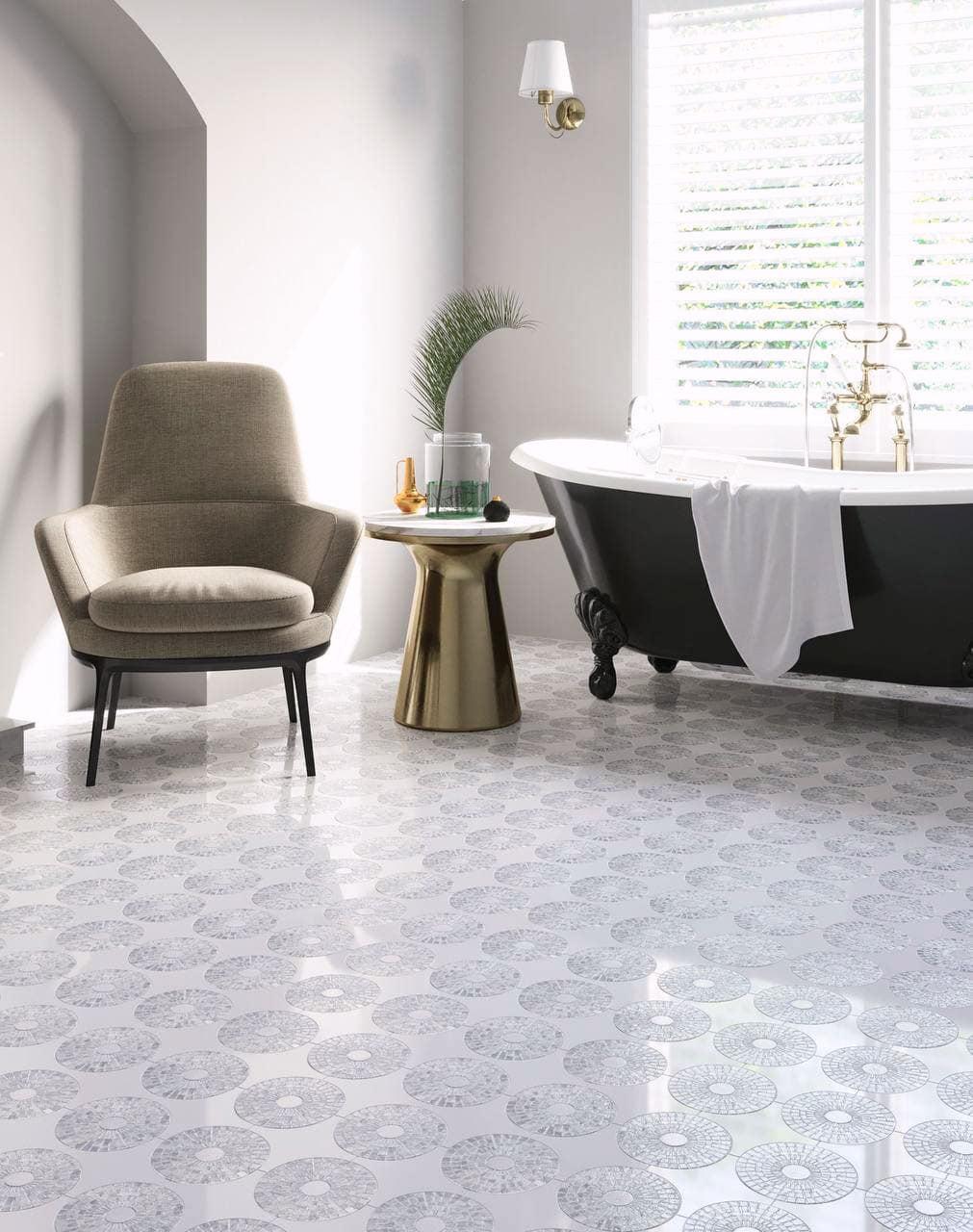 Marble mosaic bathroom floor tile with circle patterns