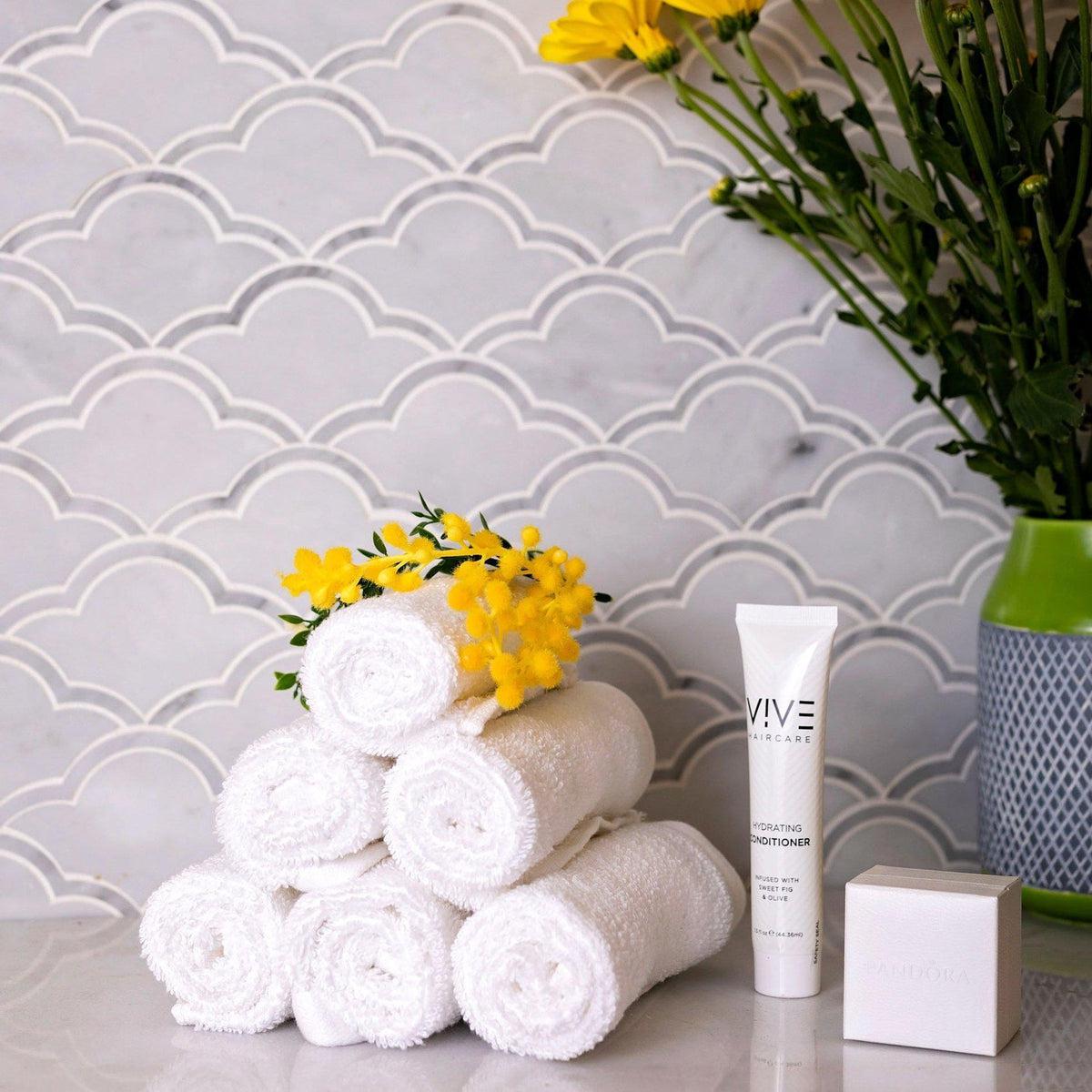 8.8" x 10" Carrara Clouds Marble Mosaic Tile