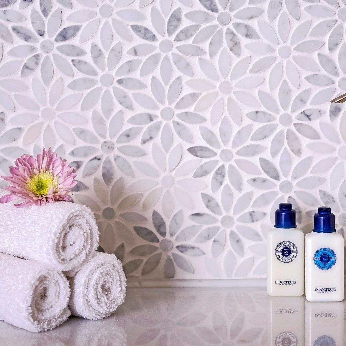 Carrara & Oriental White Bouquette Marble Mosaic Tile