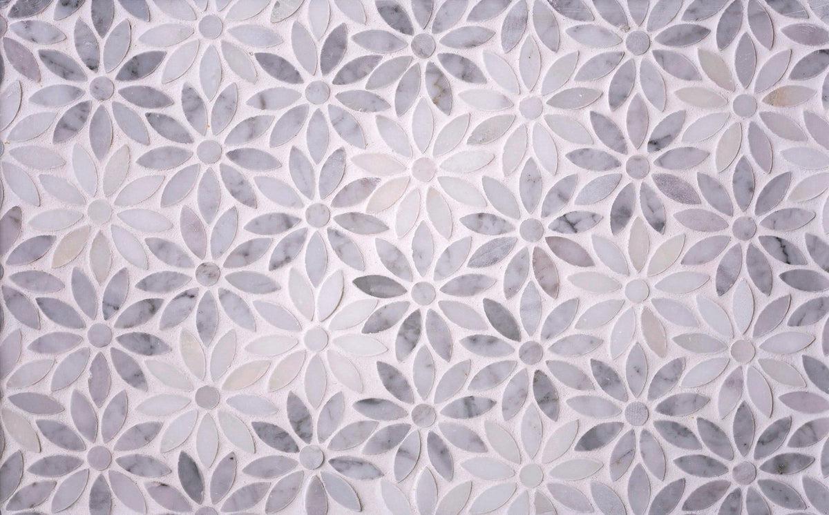10.7" x 12" Carrara & Oriental White Bouquette Marble Mosaic Tile