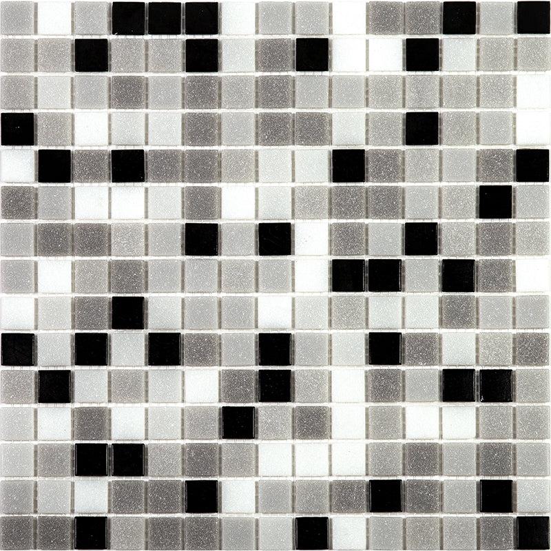 Checkered Black and White Mixed Squares Glass Tile