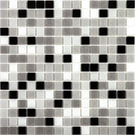 Checkered Black and White Mixed Squares Glass Tile Sample