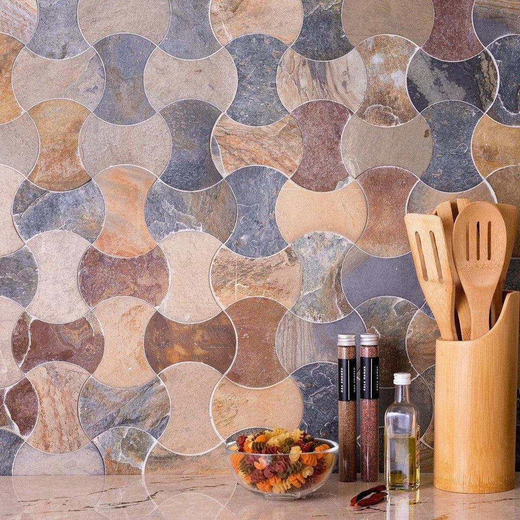 slate mosaic tile backsplash