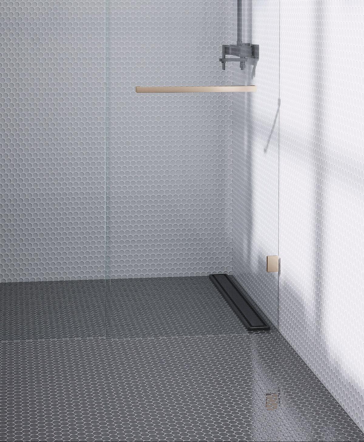 Cool Gray Penny Round Glass Tile Shower Floor