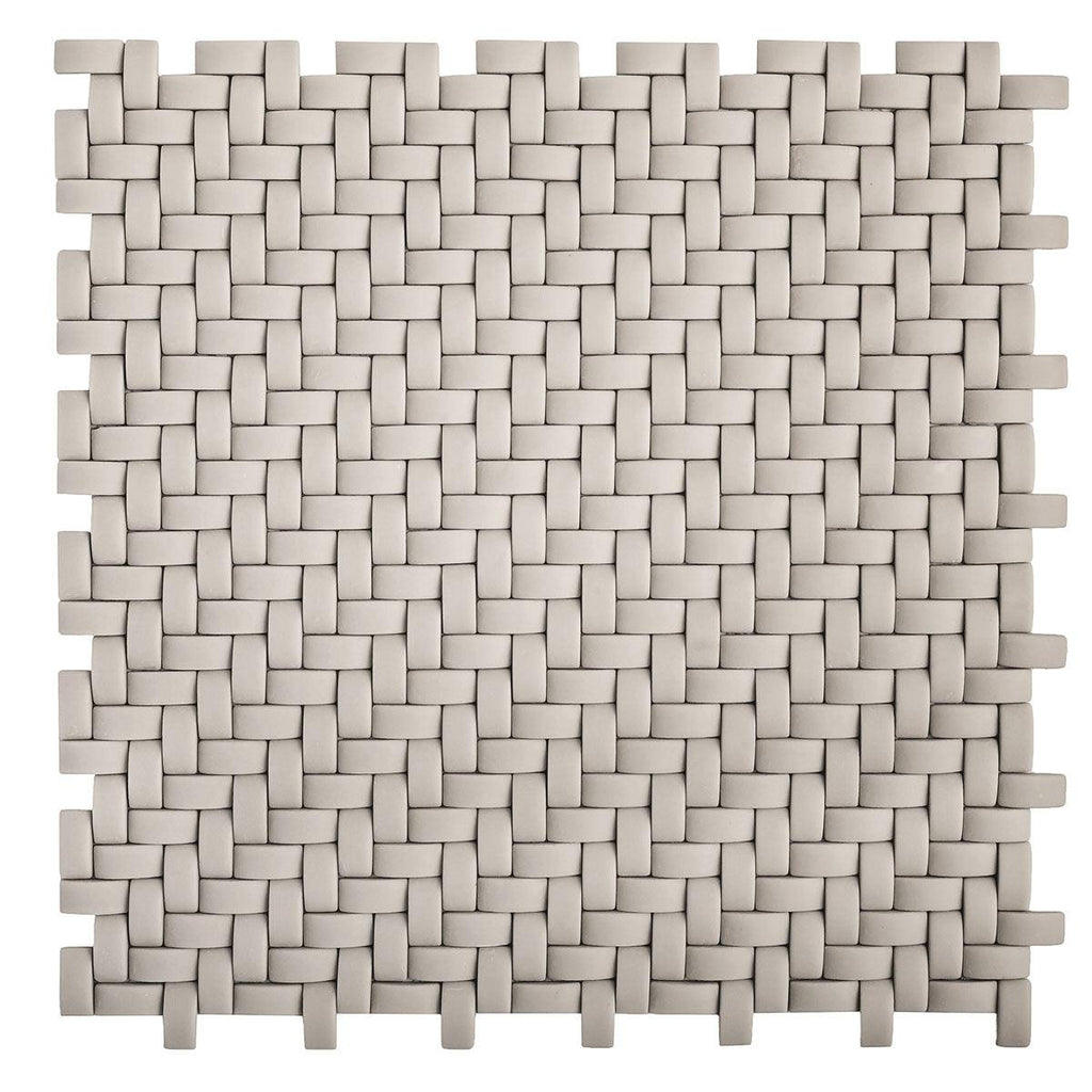 Cream Recycled Glass Basket Weave Mosaic Tile | Tile Club