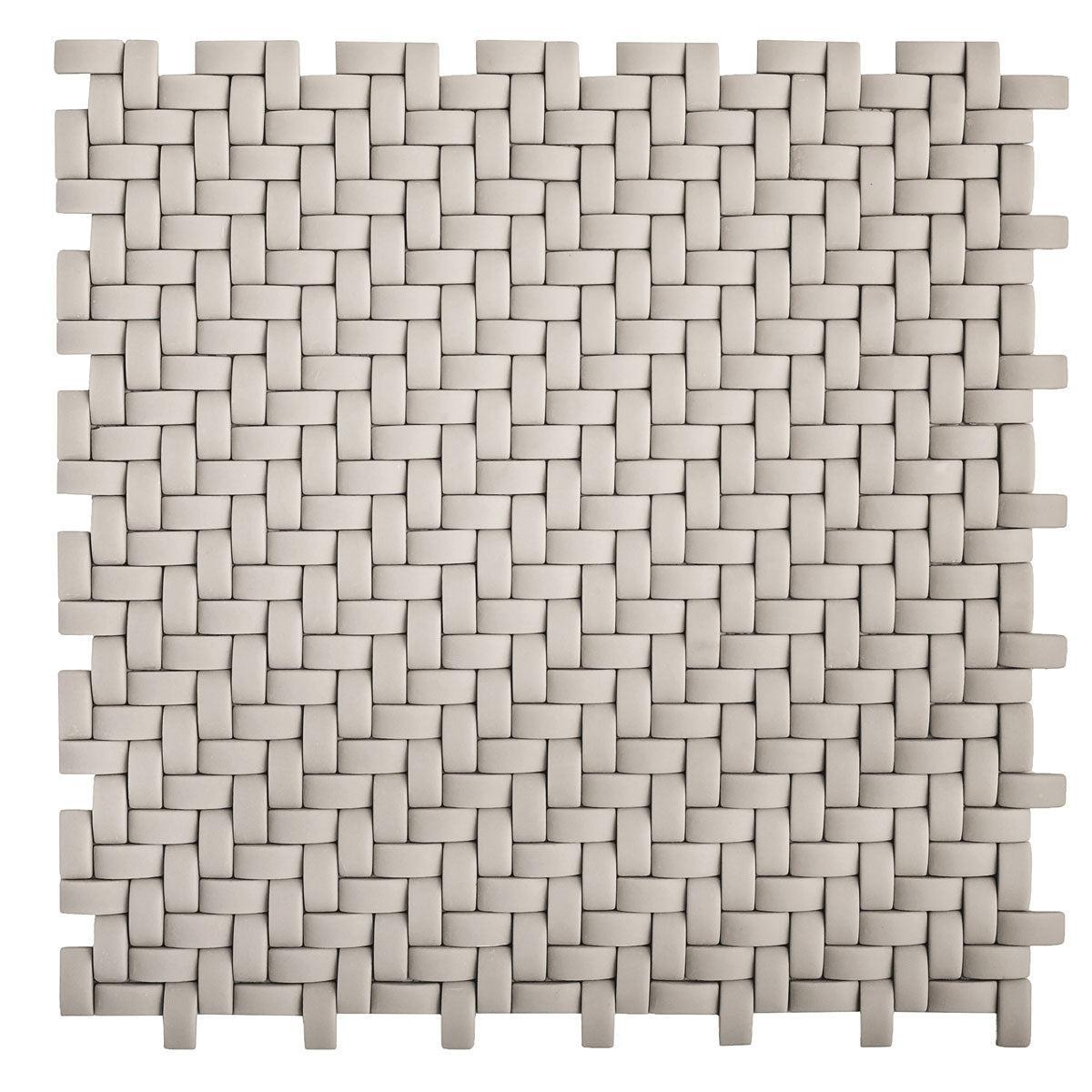 Cream Recycled Glass Basket Weave Mosaic Tile | Tile Club