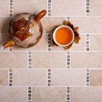 Crema Marfil Marble Subway Tile with Mosaic Dots