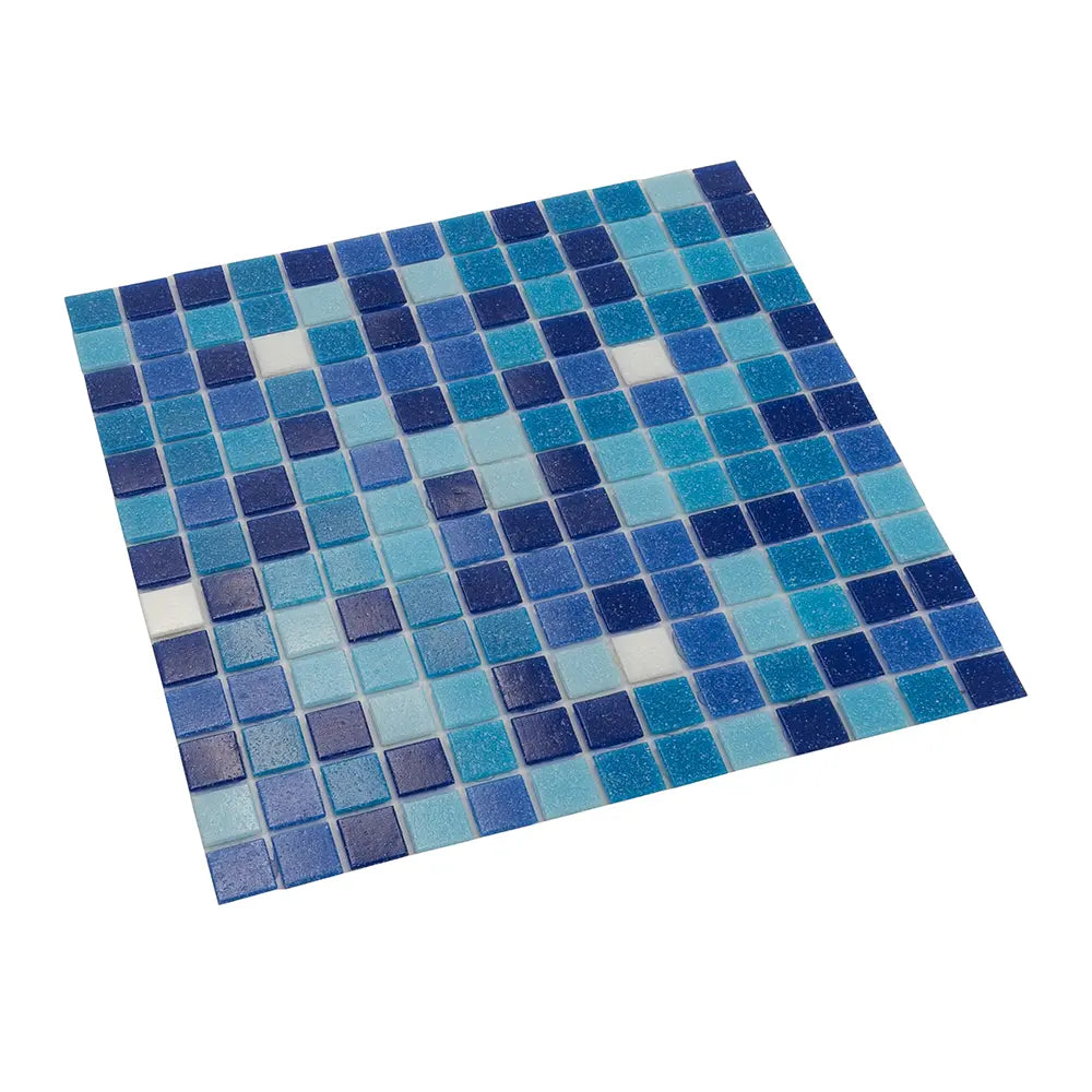 White and Multi Blue Gradient Mixed Squares Glass Pool Tile | Tile Club